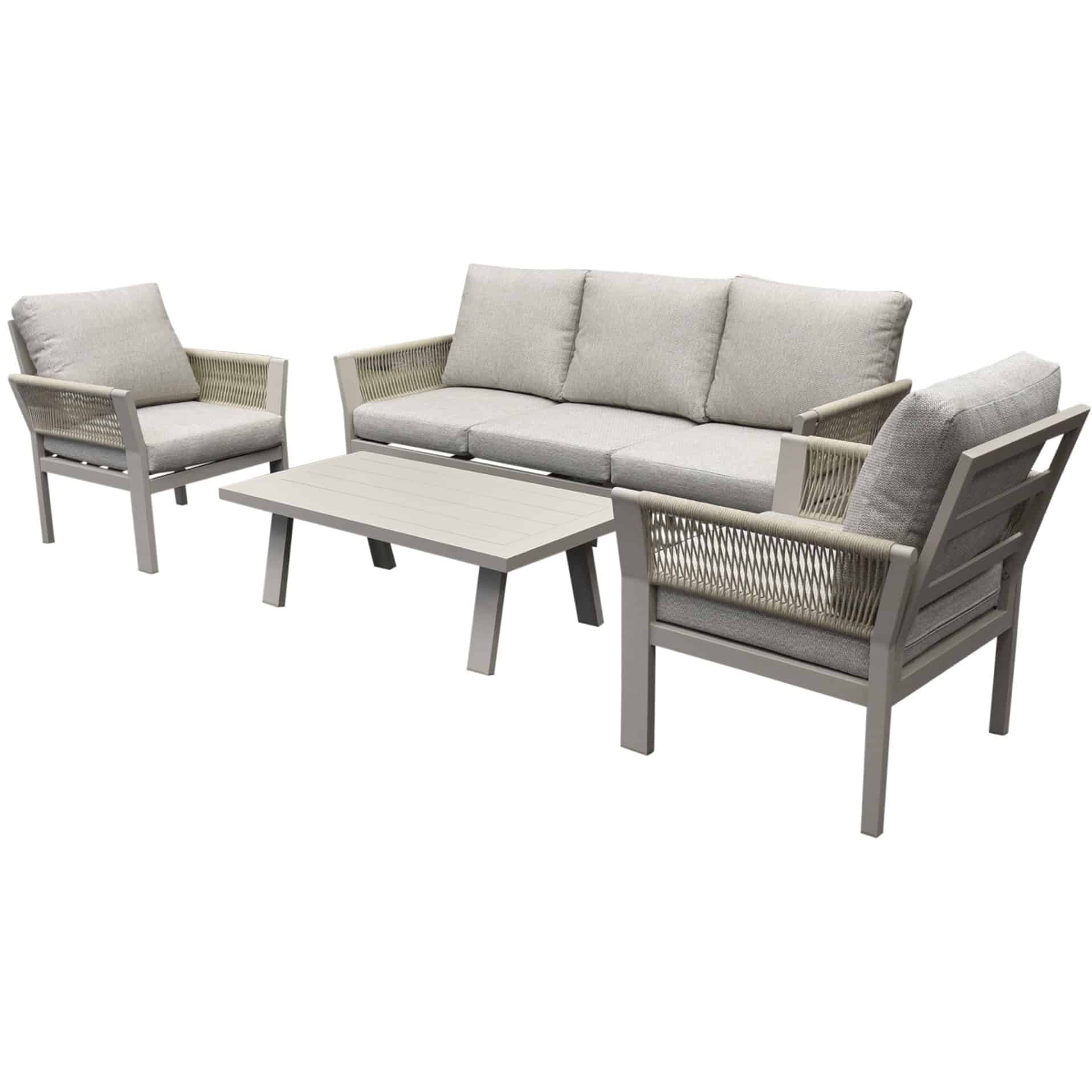 Saigon stoel bank loungeset 4 delig latte zand aluminium