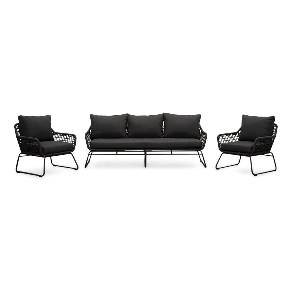 Valencia stoel-bank loungeset | touw + aluminium | Lava Grey