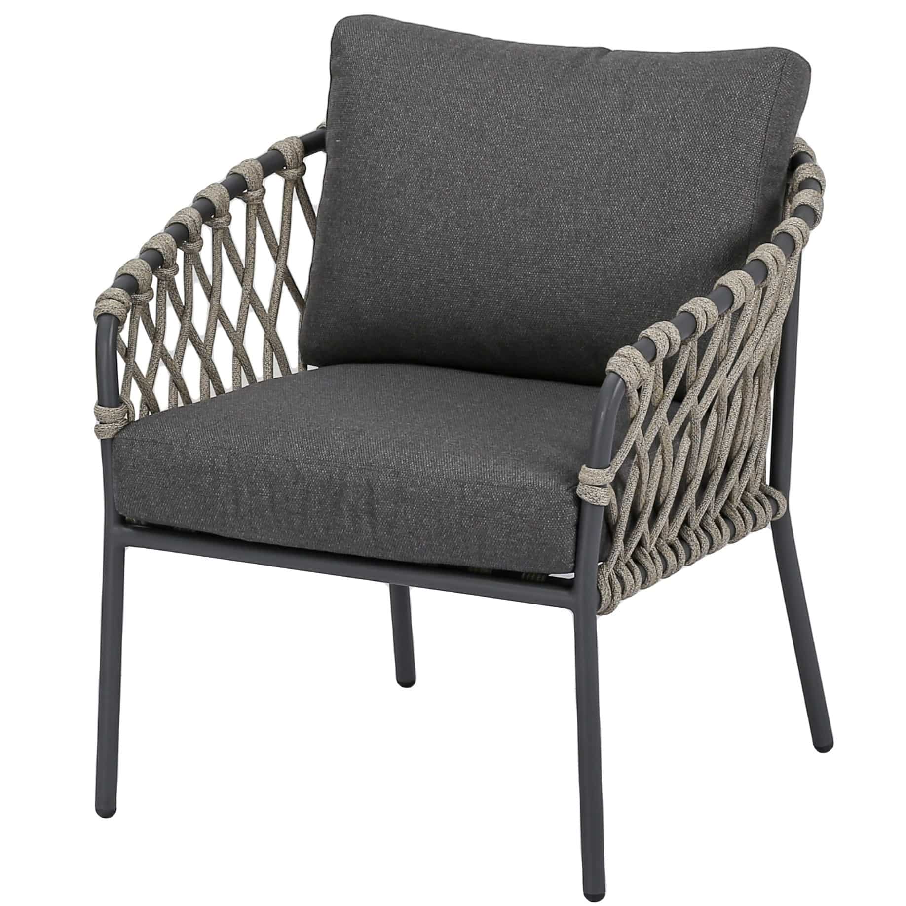 Amalfi low dining tuinstoel antraciet zand rope