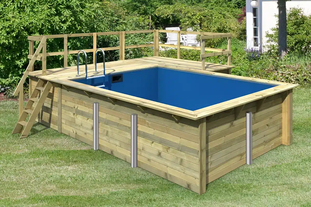 Karibu | Zwembad Rechthoek 2 met Filterpakket Klein en Terras 3,5 en Zijterras