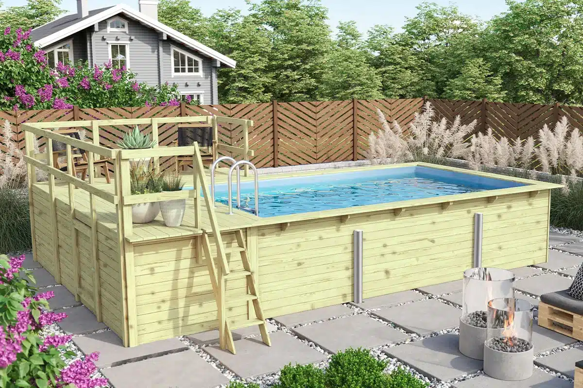 Karibu | Zwembad Rechthoek 3 met Terras 3,5 en Zijterras