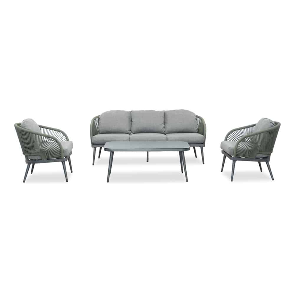 Nova stoel-bank loungeset 4-delig | aluminium + touw | donkergroen