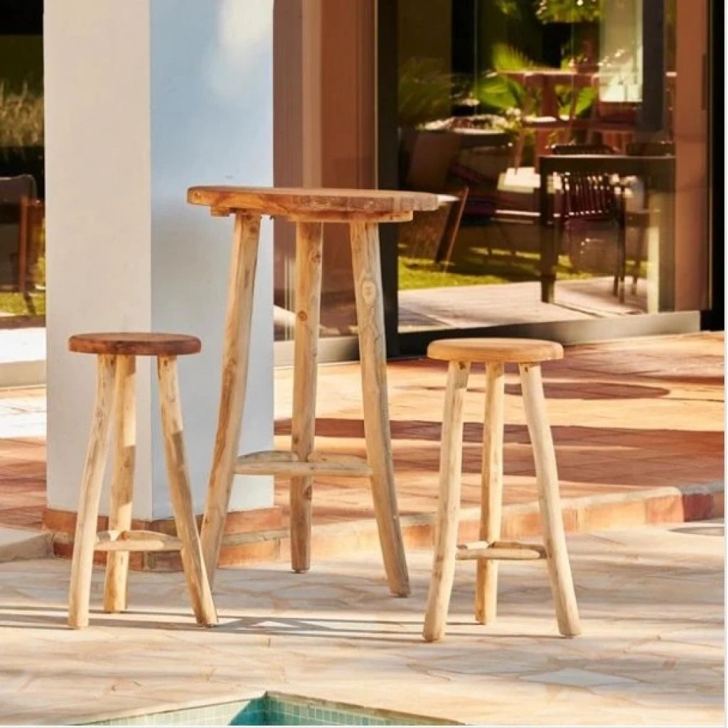 Bartafel teak met 2 barkrukken