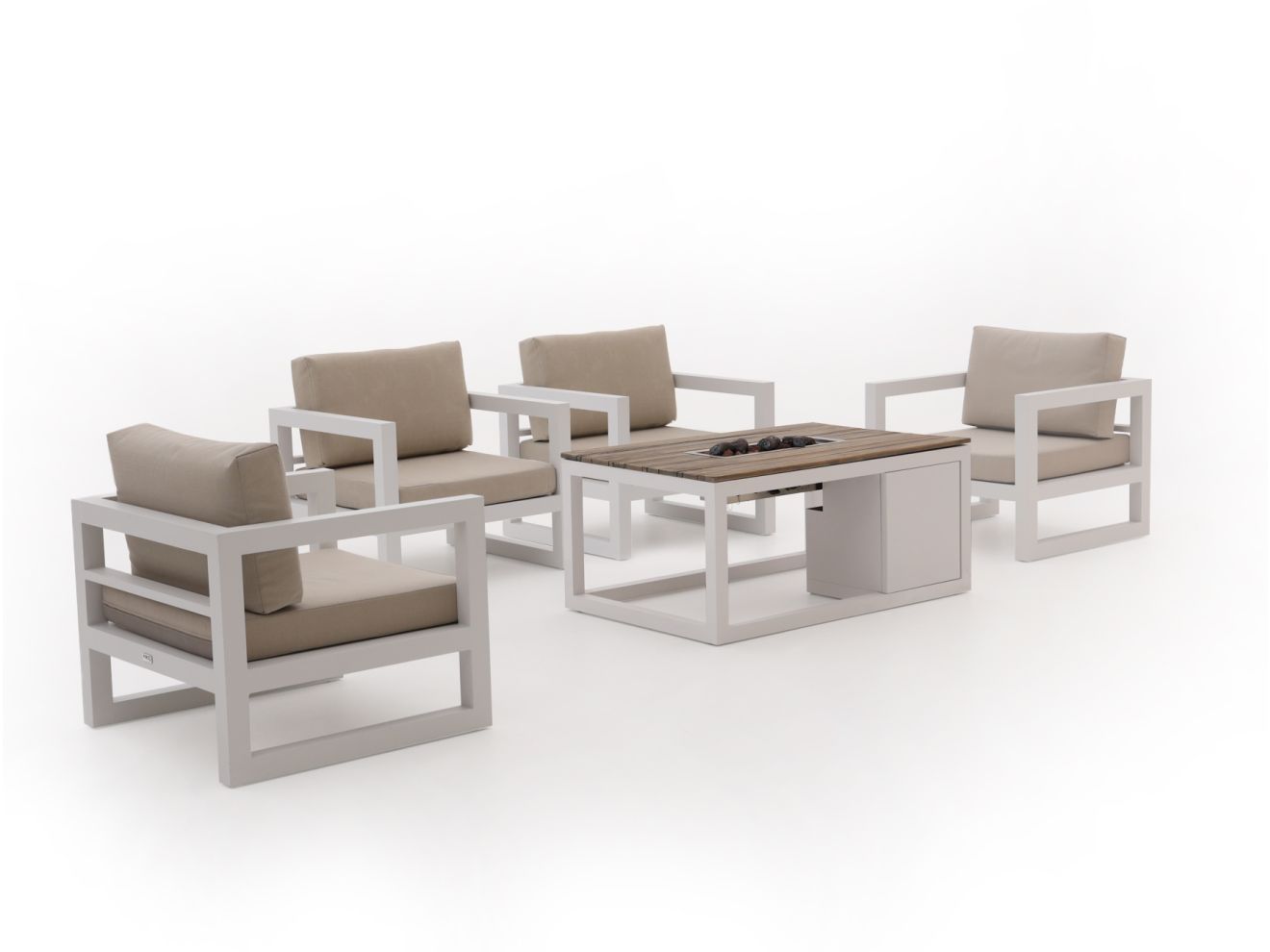 Forza Calleo/Cosiraw stoel loungeset met vuurtafel 5-delig - Laagste prijsgarantie!