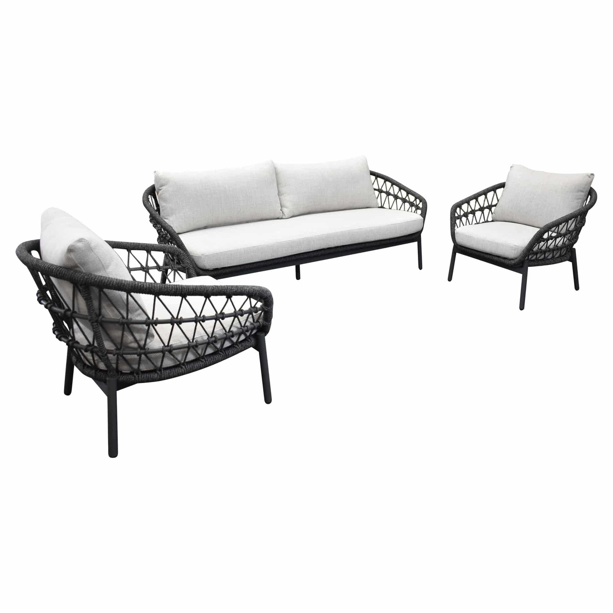 Montreal stoel bank loungeset 3 delig antraciet rope