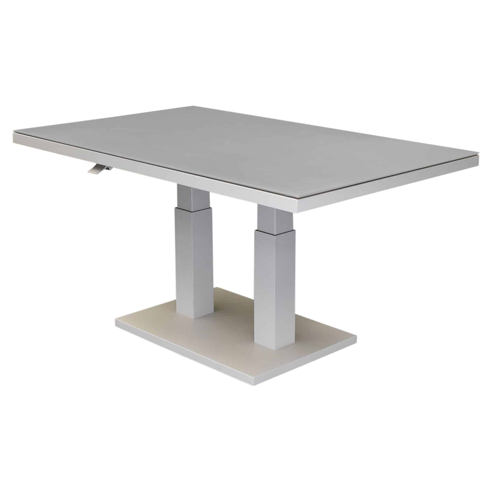 new york lounge diningtafel 140x85xh49 72 in hoogte verstelbaar aluminium latte glass top