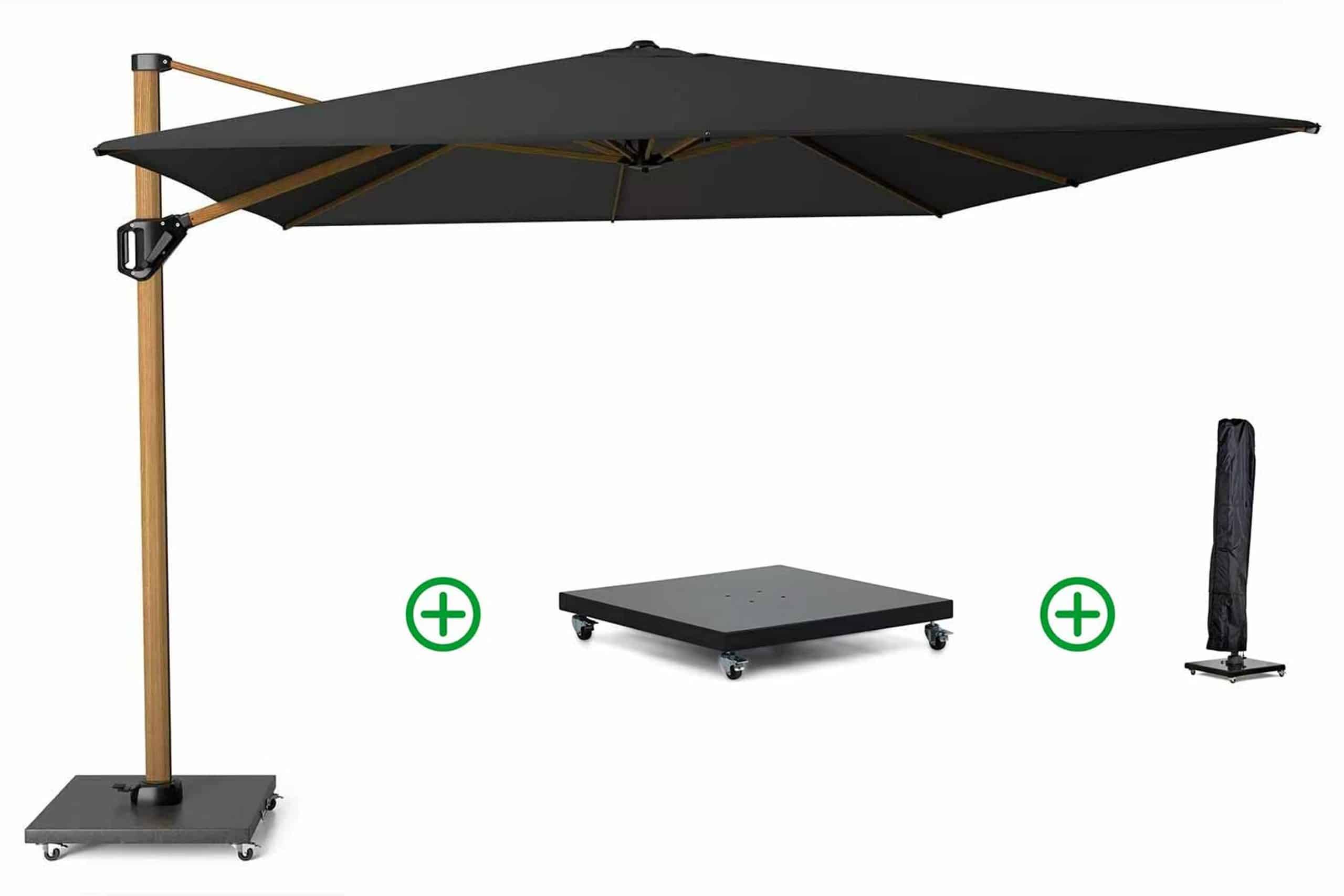 Platinum Challenger zweefparasol 3x3m T2 premium teaklook frame (incl. voet en hoes) faded black