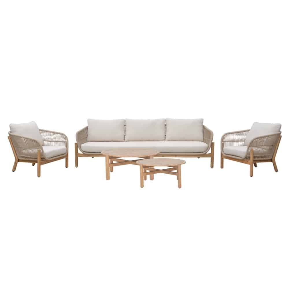 braga stoel bank loungeset 5 personen | touw + hardhout | zand | 4 delig