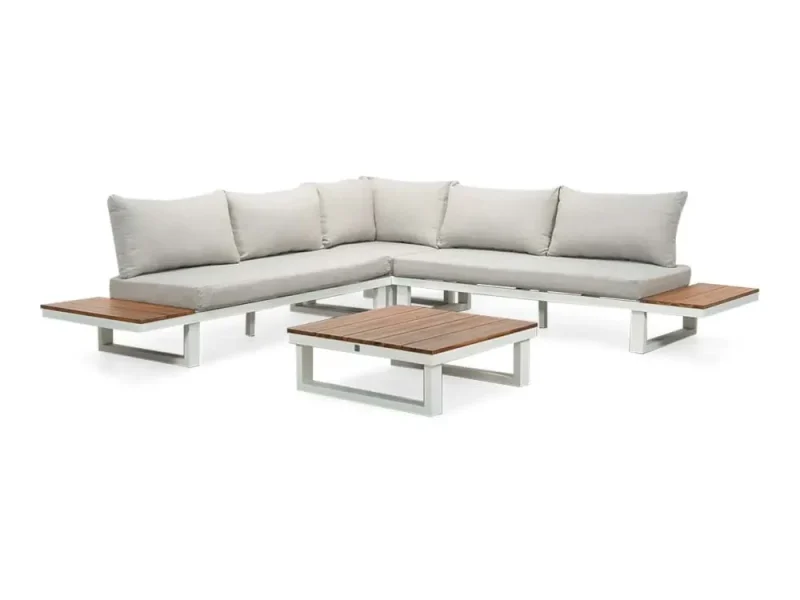 Canyon hoek loungeset 5 personen | aluminium + hardhout | wit/Light Teaklook | 4-delig - 288x288cm
