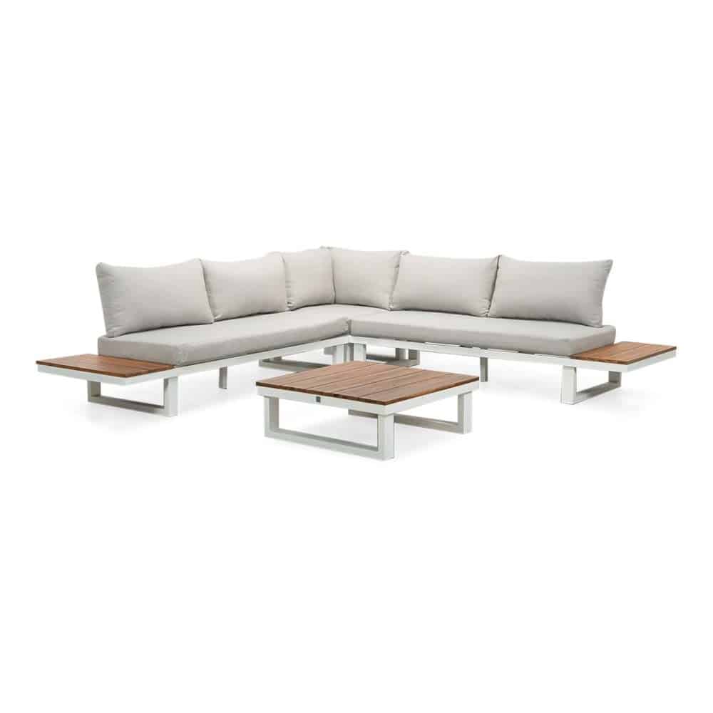 canyon hoek loungeset 5 personen | aluminium + hardhout | wit/light teaklook | 4 delig 288x288cm