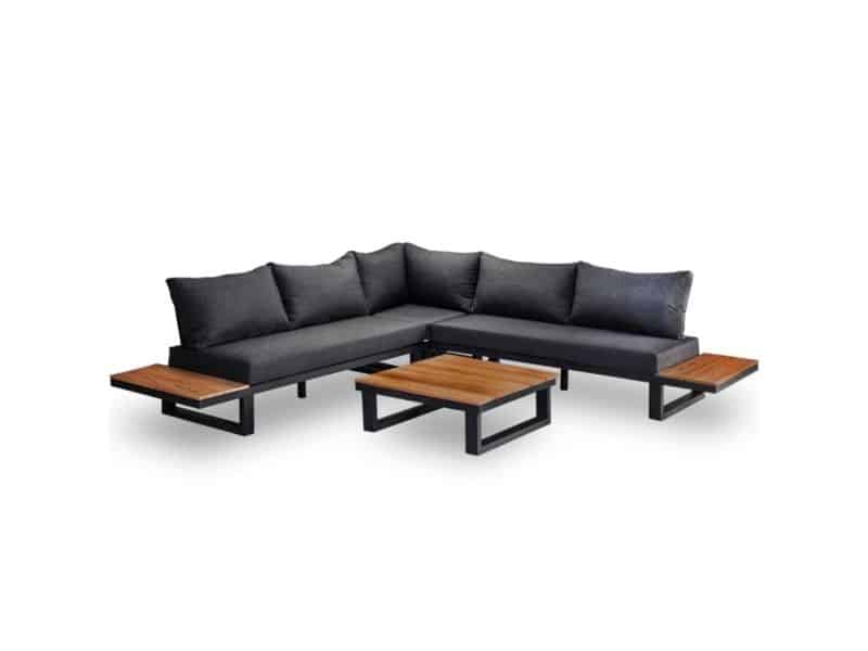 Canyon hoek loungeset 6 personen | aluminium + hardhout | Antraciet/Light Teaklook | 4-delig - 288x288cm