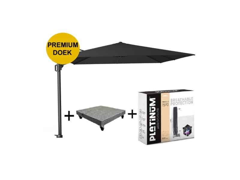 Challenger T1 premium zweefparasol 300x300 cm faded black met parasolvoet 90kg en hoes