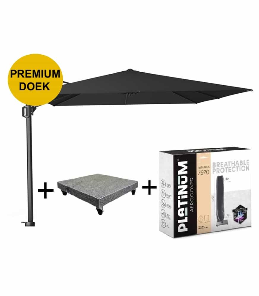 challenger t1 premium zweefparasol 300×300 cm faded black met parasolvoet 90kg en hoes