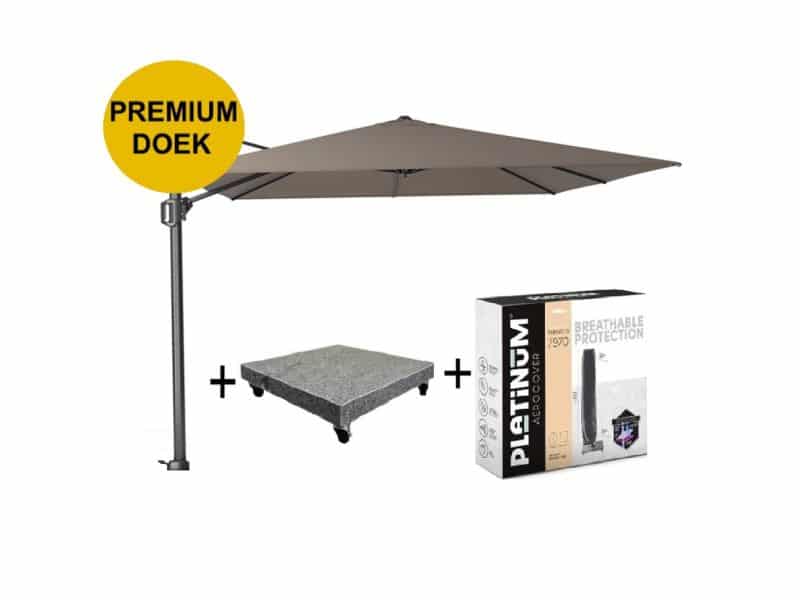 Challenger T1 premium zweefparasol 300x300 cm havanna met parasolvoet 90kg en hoes