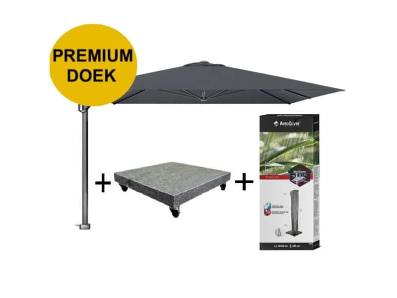 Challenger T1 premium zweefparasol 350x350 cm faded black met parasolvoet 120kg en hoes