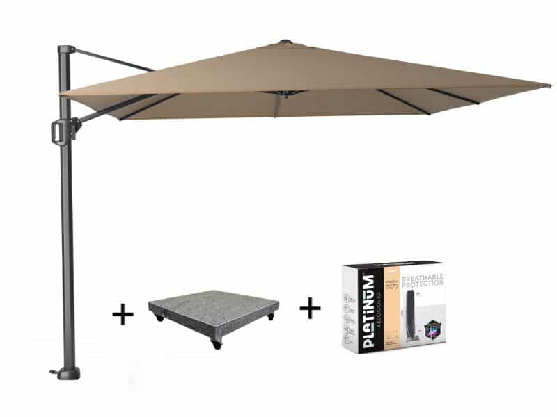 Challenger T1 zweefparasol 300x300 cm taupe met parasolvoet 90kg en hoes