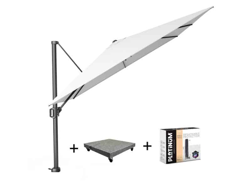 Challenger T1 zweefparasol 300x300 cm wit met parasolvoet 90kg en hoes