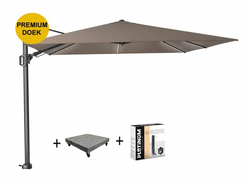 Challenger T2 glow premium parasol 300x300 cm antraciet havanna met 90KG voet en hoes