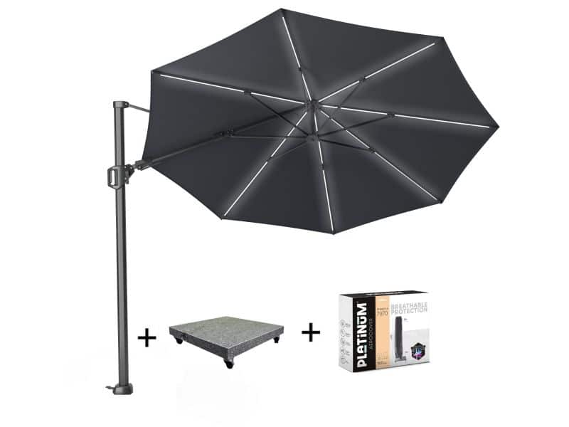 Challenger T2 glow zweefparasol 350 cm rond antraciet met 90KG voet en hoes