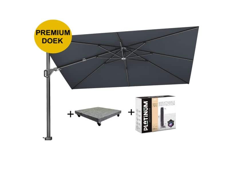 Challenger T2 premium zweefparasol 260x350 cm faded black met parasolvoet 90kg en hoes