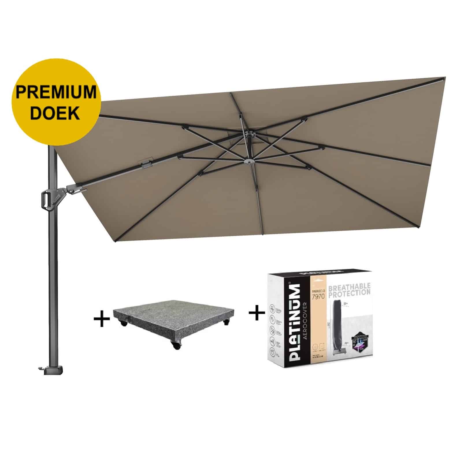 challenger t2 premium zweefparasol 260×350 cm havana met parasolvoet 90kg en hoes