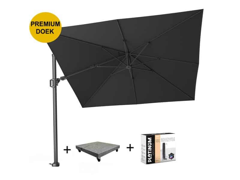 Challenger T2 premium zweefparasol 300x300 cm faded black met 90KG voet en hoes