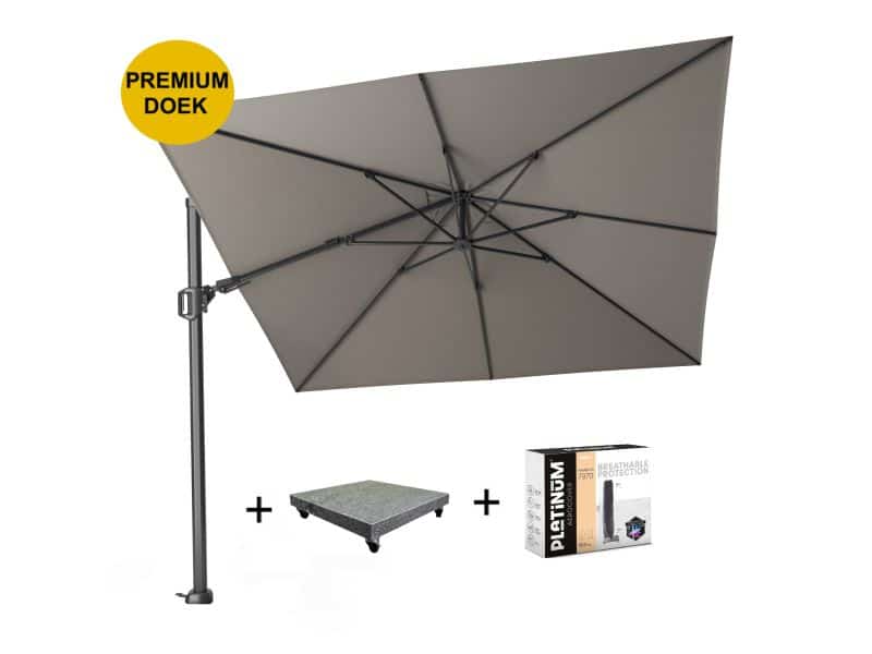 Challenger T2 premium zweefparasol 300x300 cm manhattan met 90KG voet en hoes