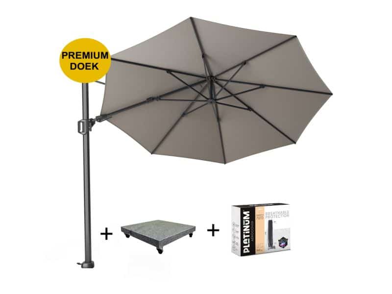 Challenger T2 premium zweefparasol 350 cm rond manhattan met 90KG voet en hoes