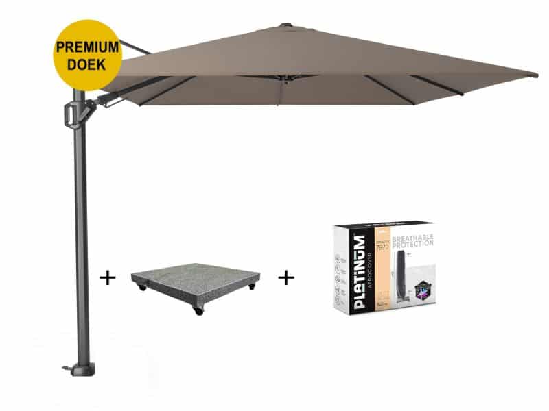 Challenger T2 premium zweefparasol 350x260 cm havanna met parasolvoet 120kg en hoes