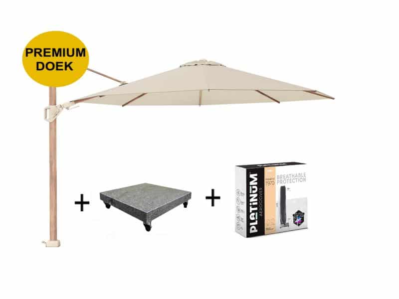 Challenger T2 premiumØ350 cm teak champagne met 90 KG voet en hoes