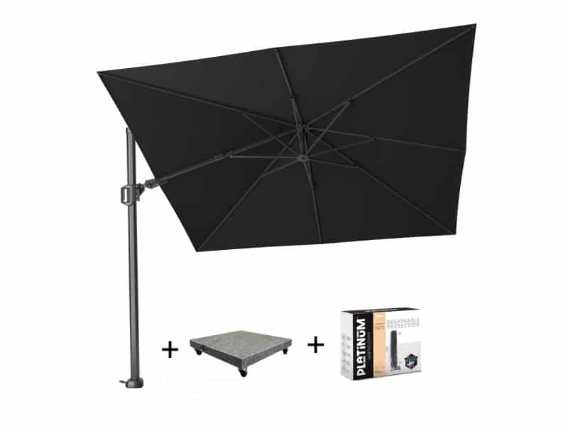 Challenger T2 zweefparasol 300x300 cm zwart met 90KG voet en hoes