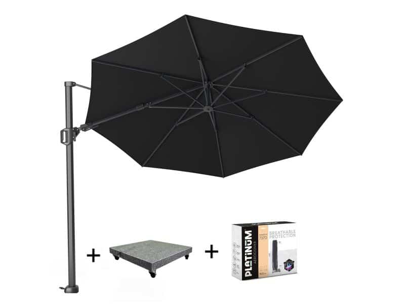 Challenger T2 zweefparasol 350 cm rond zwart met 90KG voet en hoes
