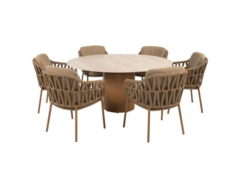 Colorado Biarritz dining tuinset 160xH75 cm rond 7 delig keramiek amber 4 Seasons Outdoor