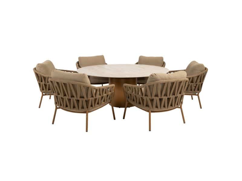 Colorado Biarritz low dining tuinset 160xH69 cm rond 7 delig keramiek amber 4 Seasons Outdoor