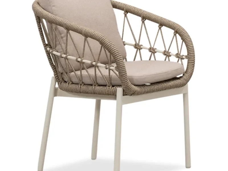 Dakota dining tuinstoel | touw + aluminium | beige/wit