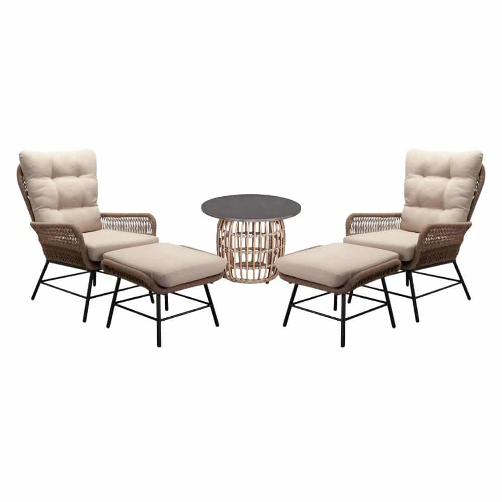dex lounge balkonset 2 personen | touw + aluminium | sahara dust | 5 delig