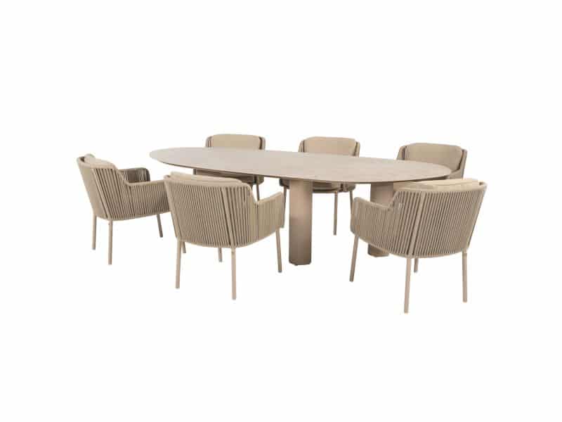 Estate Bernini dining tuinset 240x105xH75 cm mango 7 delig keramiek latte 4 Seasons Outdoor