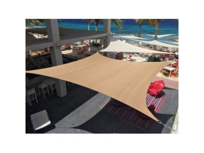 Express schaduwdoek wind doorlatend vierkant beige 5.5 x 5.5 meter