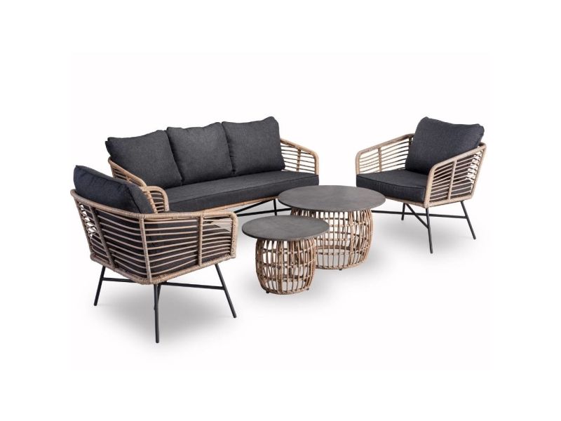Flow stoel-bank loungeset 5 personen | wicker + betonlook | bamboo antraciet | 5-delig