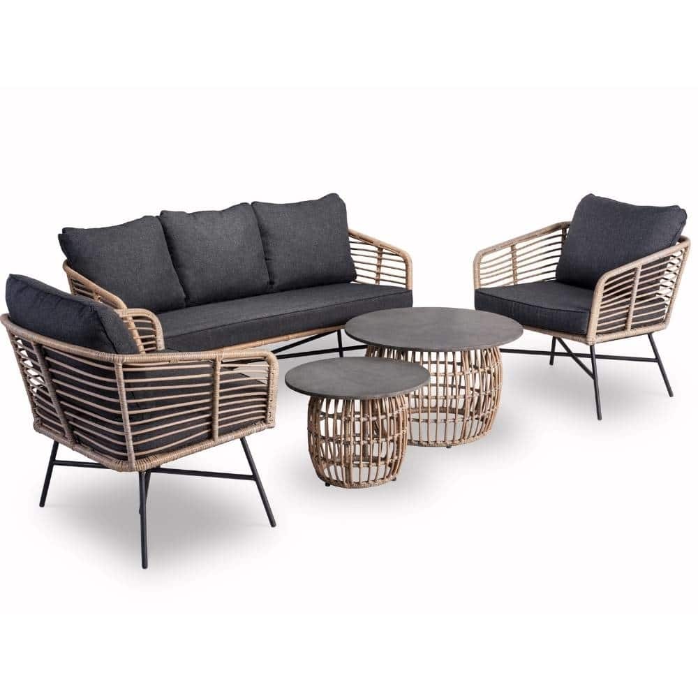 flow stoel bank loungeset 5 personen | wicker + betonlook | bamboo antraciet | 5 delig