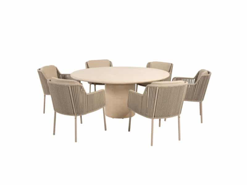 Hampton Bernini dining tuinset 160xH75 cm rond 7 delig mortex latte 4 Seasons Outdoor