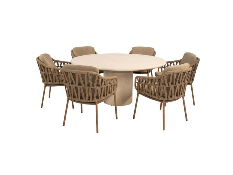 Hampton Biarritz dining tuinset 160xH75 cm rond 7 delig mortex amber 4 Seasons Outdoor