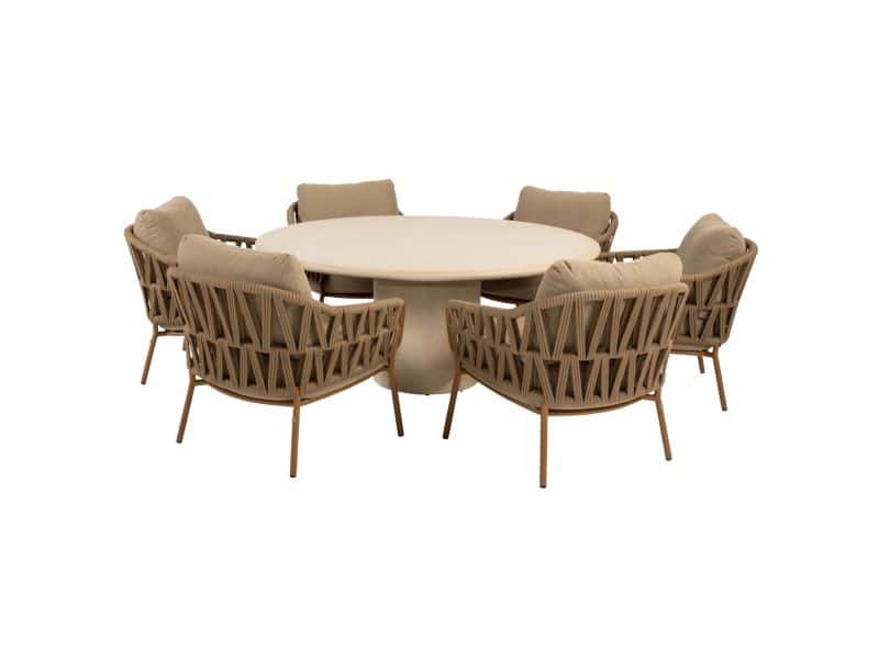 Hampton Biarritz low dining tuinset 160xH69 cm rond 7 delig mortex amber 4 Seasons Outdoor