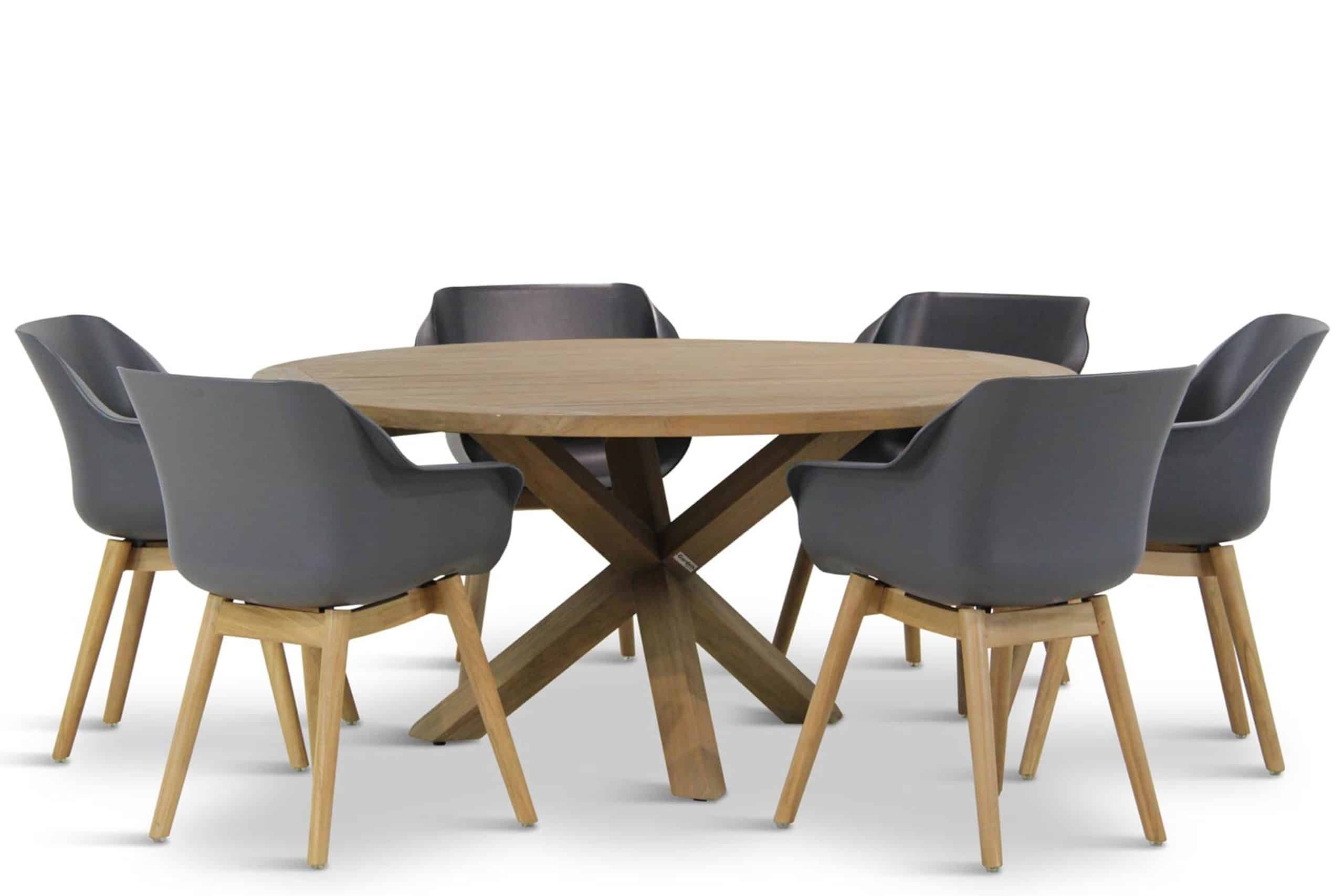 hartman sophie teak/sand city rond 160 cm dining tuinset 7 delig