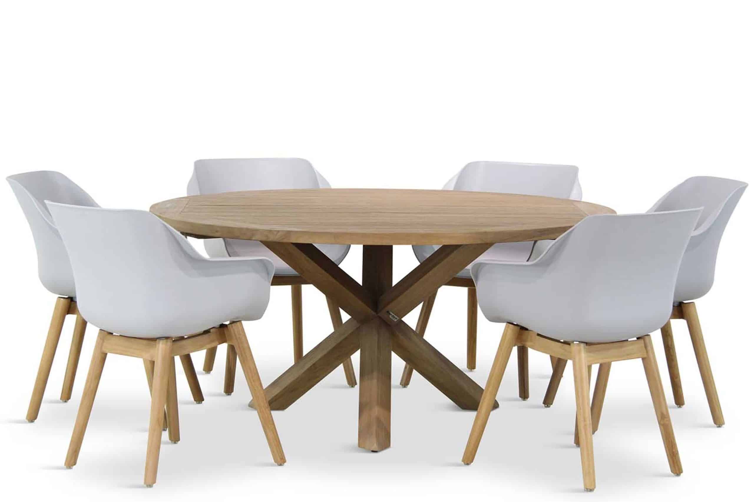hartman sophie teak/sand city rond 160 cm dining tuinset 7 delig