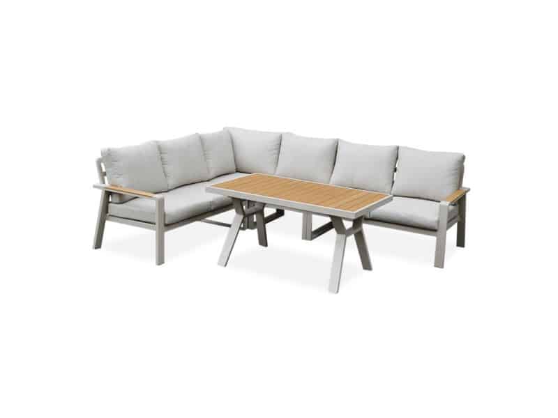Lola dining loungeset 6 personen | aluminium + polywood | beige | 3-delig - 288x220cm