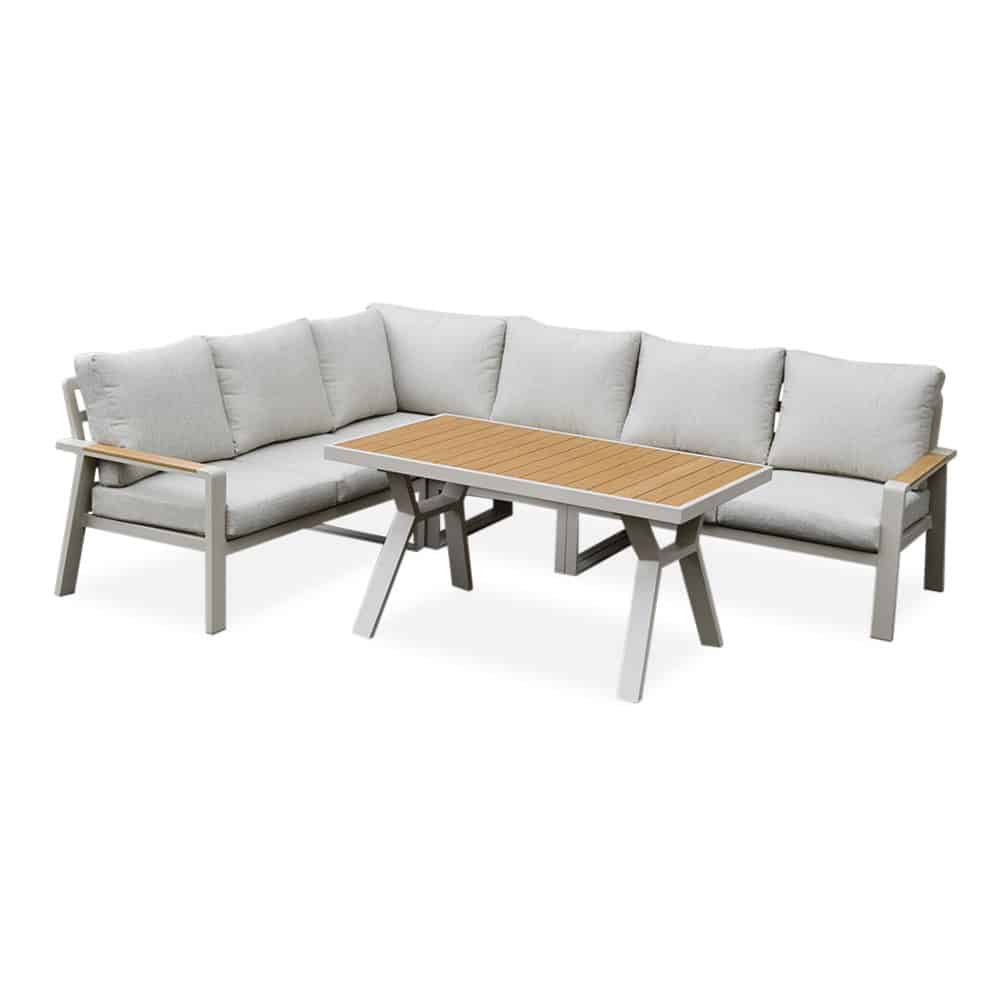 lola dining loungeset 6 personen | aluminium + polywood | beige | 3 delig 288x220cm
