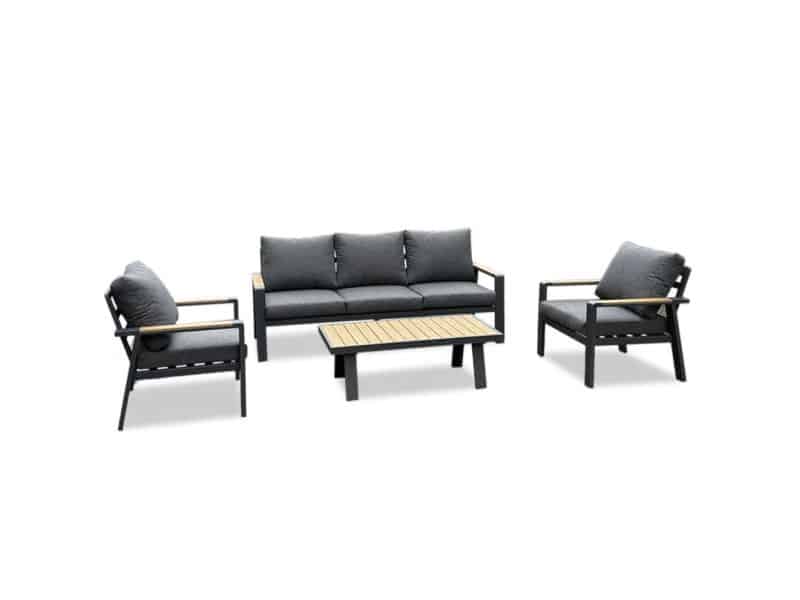 Lola stoel-bank loungeset 5 personen | aluminium + polywood | antraciet | 4-delig