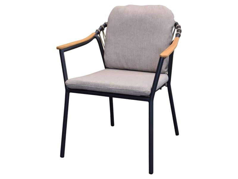 Nova dining tuinstoel met teak armleuning antraciet stapelbaar
