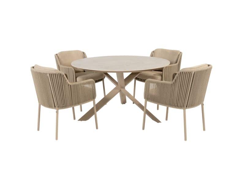 Prado Bernini dining tuinset 130xH75 cm rond 5 delig keramiek latte 4 Seasons Outdoor